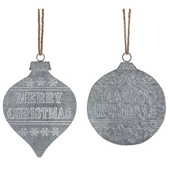 Special T Merry Christmas and Happy Holidays Ornaments Wall Decor Set of 2 Metal - Picture 1 of 4